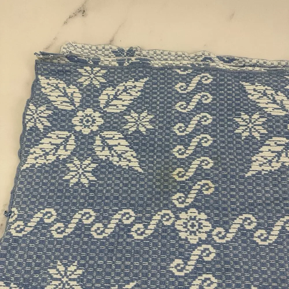 Stevens Vintage 70s Bedspread Coverlet Set of 2 Twin Size Blue White Floral